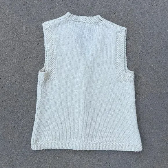 Vintage Cottagecore Cream Chunky Knit Boho Sweater Vest Medium? - Picture 6 of 6